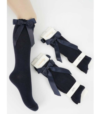 Katamino 3/4 чорапи в тъмносиньо с панделка