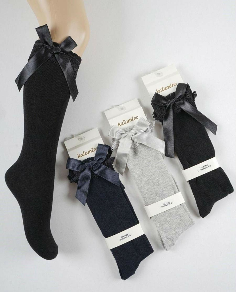 Katamino 3/4 чорапи с дантела в тъмносиньо - Image 2