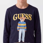 Guess Детска блуза, за момче, памук, тъмно син