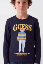 Guess Детска блуза, за момче, памук, тъмно син